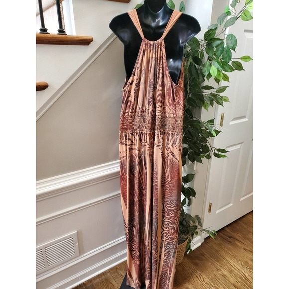 Fresh Of La Women's Brown Polyester V-Neck Sleeveless Long Maxi Dress Size 2X - Picture 7 of 10